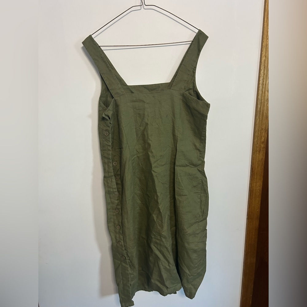 Olive Green Linen Dress - Picture 3 of 5
